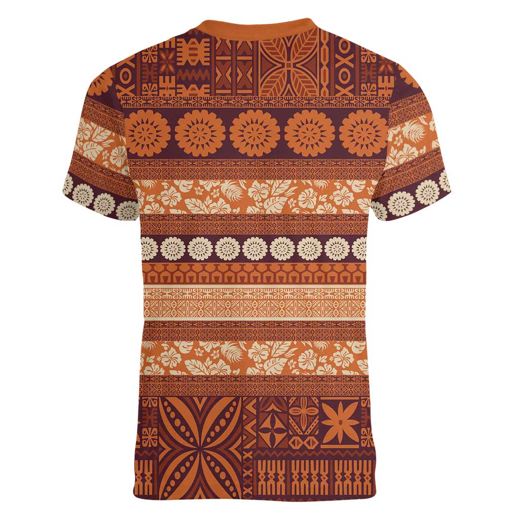 Fiji Marau na Kerisimasi Women V-Neck T-Shirt Gold Tapa Masi Inspired Christmas LT9 - Polynesian Pride