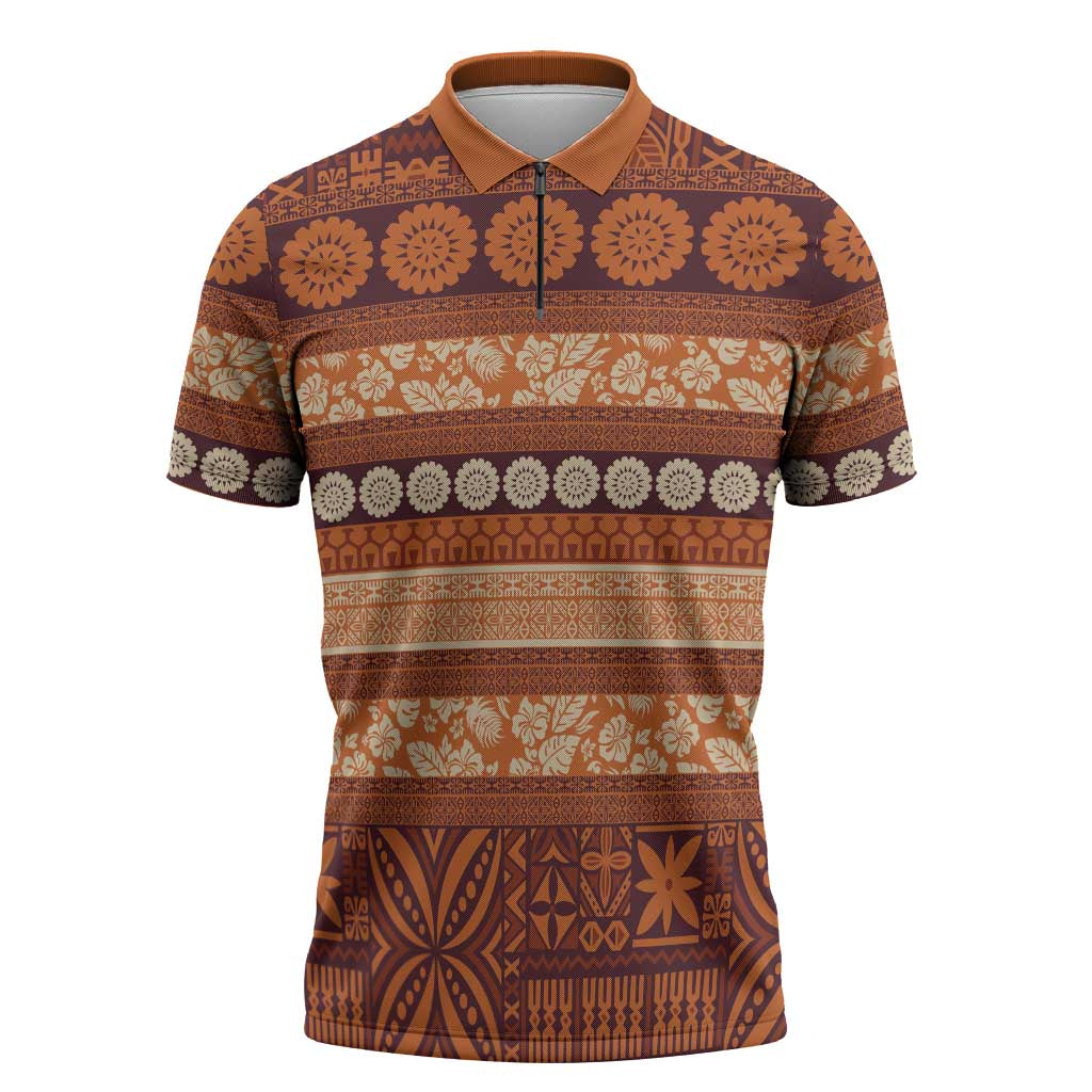 Fiji Marau na Kerisimasi Zipper Polo Shirt Gold Tapa Masi Inspired Christmas - Polynesian Pride