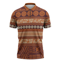 Fiji Marau na Kerisimasi Zipper Polo Shirt Gold Tapa Masi Inspired Christmas LT9 Gold - Polynesian Pride