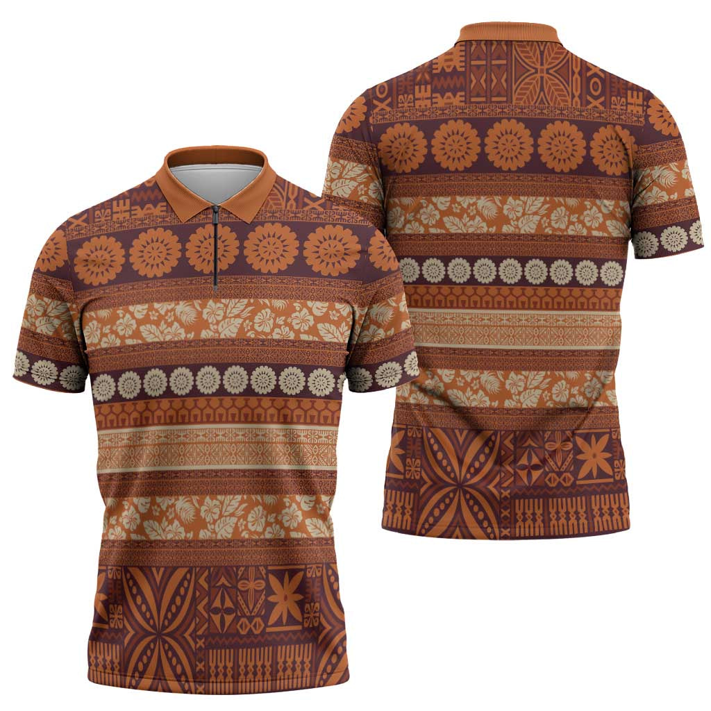 Fiji Marau na Kerisimasi Zipper Polo Shirt Gold Tapa Masi Inspired Christmas LT9 - Polynesian Pride
