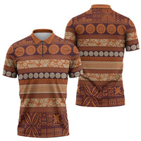 Fiji Marau na Kerisimasi Zipper Polo Shirt Gold Tapa Masi Inspired Christmas LT9 - Polynesian Pride