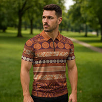 Fiji Marau na Kerisimasi Zipper Polo Shirt Gold Tapa Masi Inspired Christmas LT9 - Polynesian Pride