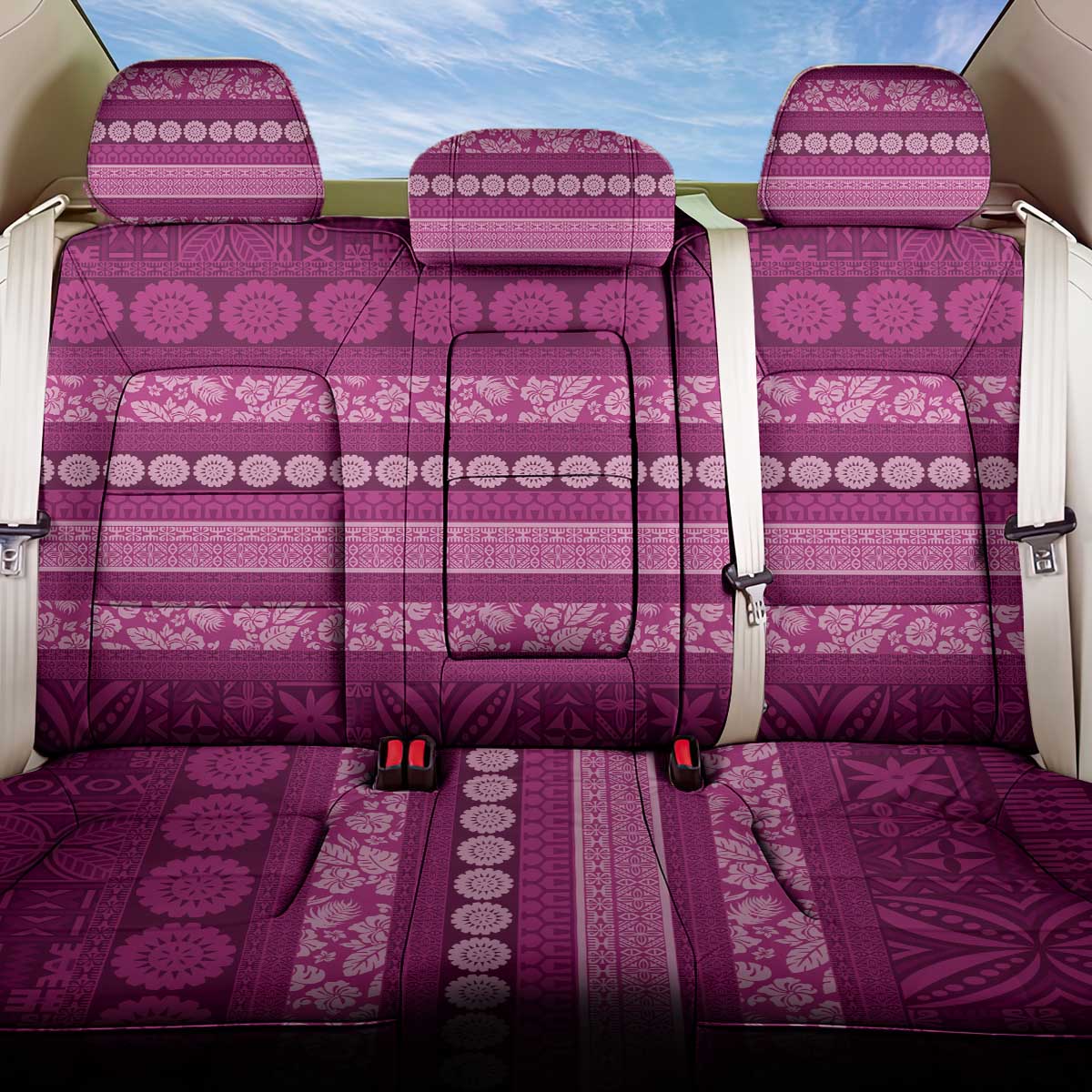 Fiji Marau na Kerisimasi Back Car Seat Cover Pink Tapa Masi Inspired Christmas LT9 One Size Pink - Polynesian Pride