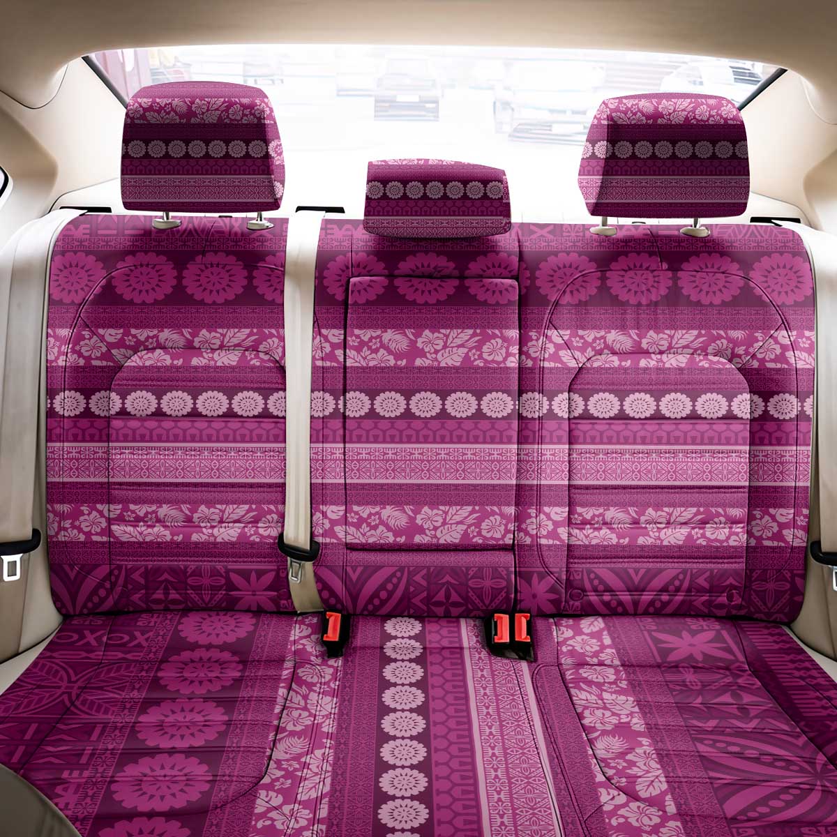 Fiji Marau na Kerisimasi Back Car Seat Cover Pink Tapa Masi Inspired Christmas LT9 - Polynesian Pride