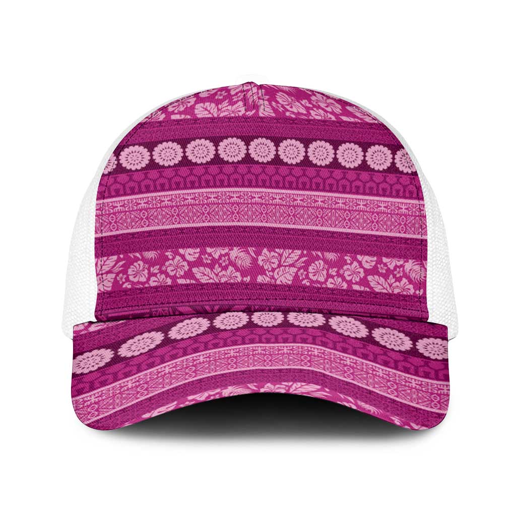Fiji Marau na Kerisimasi Baseball Net Cap Pink Tapa Masi Inspired Christmas - Polynesian Pride