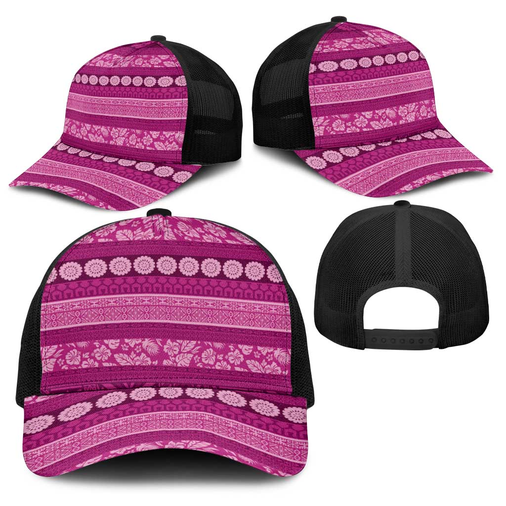 Fiji Marau na Kerisimasi Baseball Net Cap Pink Tapa Masi Inspired Christmas - Polynesian Pride