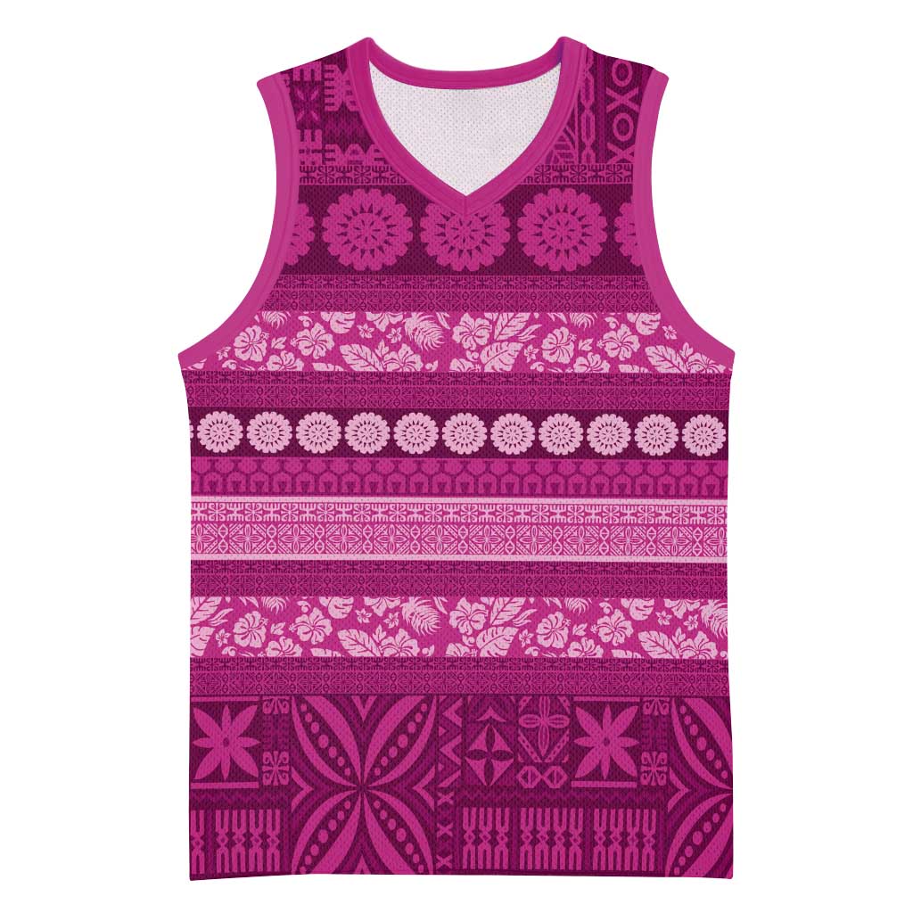 Fiji Marau na Kerisimasi Basketball Jersey Pink Tapa Masi Inspired Christmas LT9 Unisex Pink - Polynesian Pride