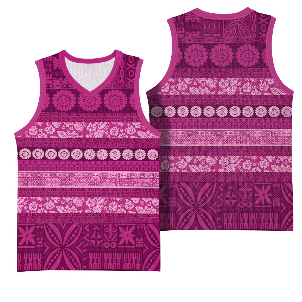 Fiji Marau na Kerisimasi Basketball Jersey Pink Tapa Masi Inspired Christmas LT9 - Polynesian Pride