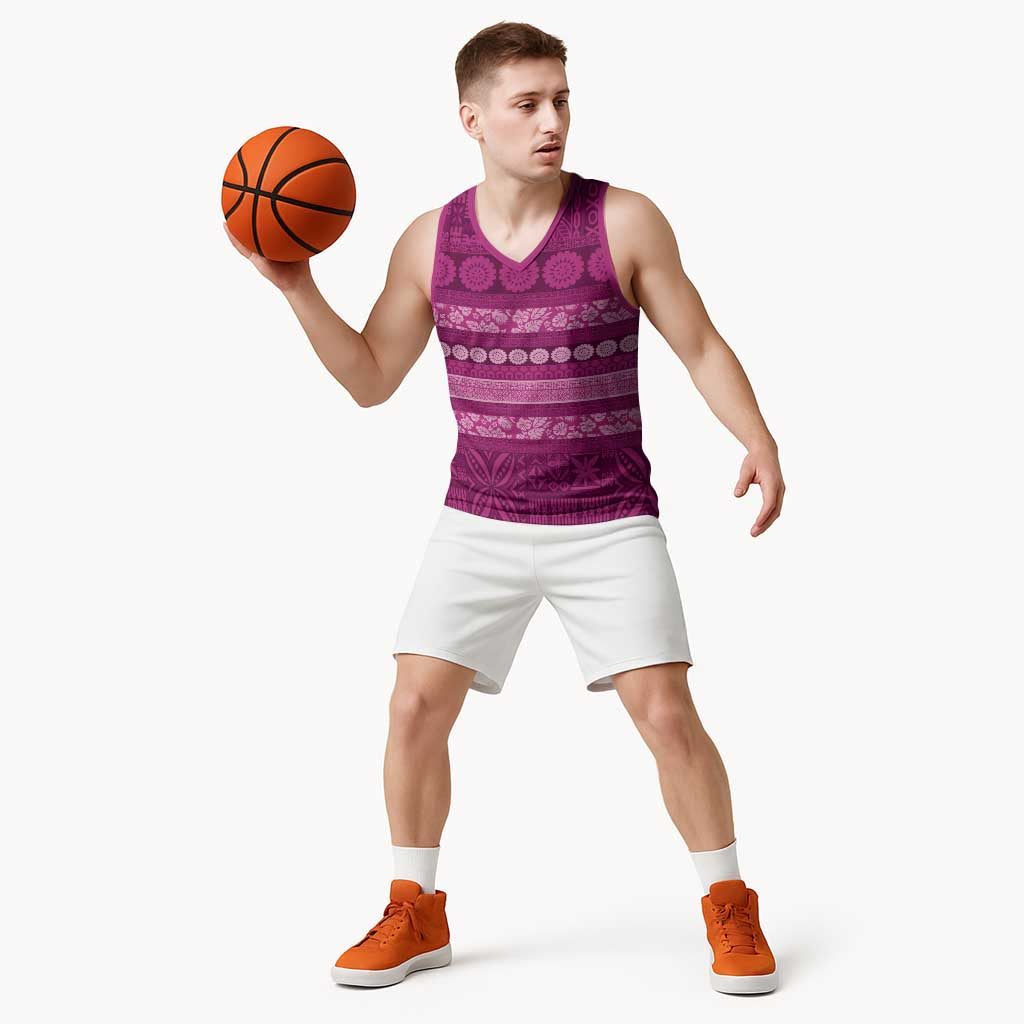 Fiji Marau na Kerisimasi Basketball Jersey Pink Tapa Masi Inspired Christmas LT9 - Polynesian Pride