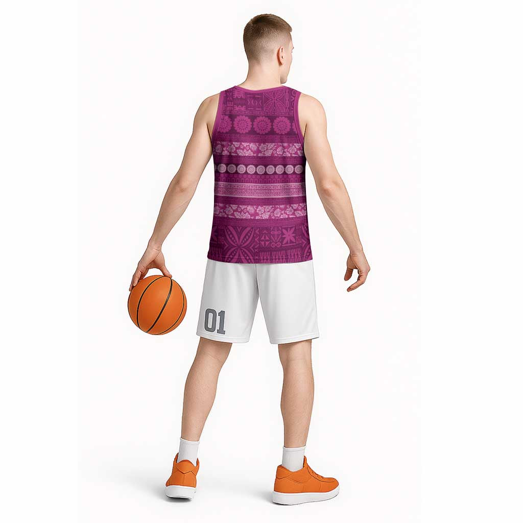 Fiji Marau na Kerisimasi Basketball Jersey Pink Tapa Masi Inspired Christmas LT9 - Polynesian Pride