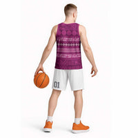 Fiji Marau na Kerisimasi Basketball Jersey Pink Tapa Masi Inspired Christmas LT9 - Polynesian Pride