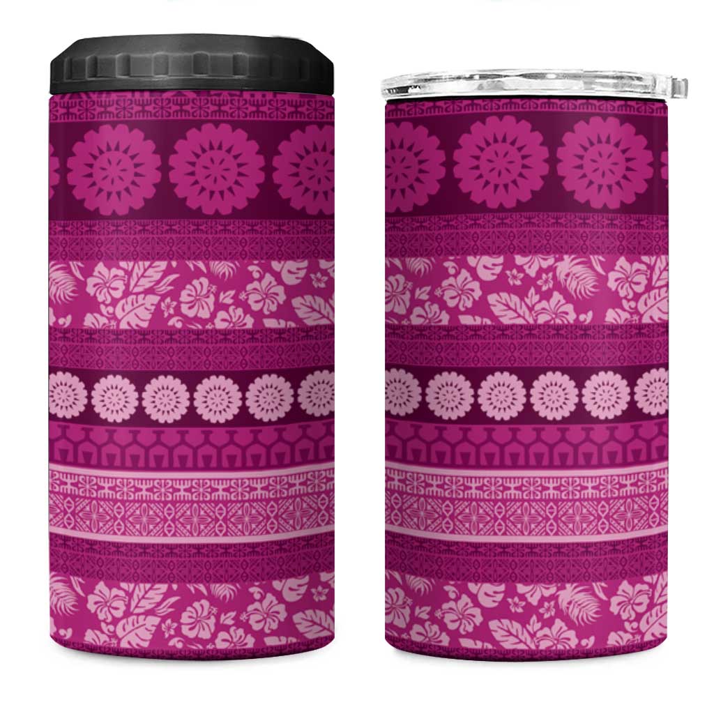 Fiji Marau na Kerisimasi 4 in 1 Can Cooler Tumbler Pink Tapa Masi Inspired Christmas LT9 One Size: 16 oz Pink - Polynesian Pride