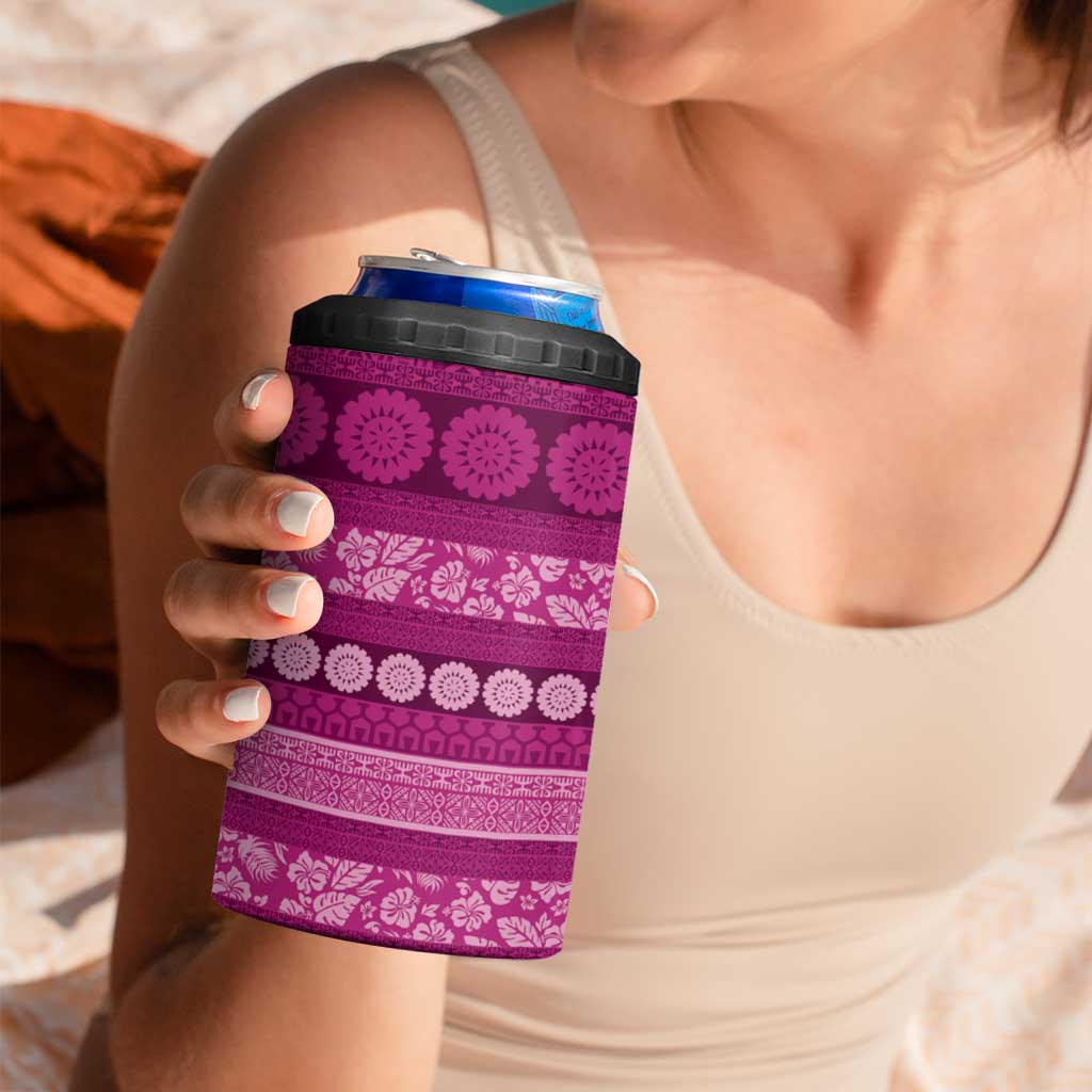 Fiji Marau na Kerisimasi 4 in 1 Can Cooler Tumbler Pink Tapa Masi Inspired Christmas LT9 - Polynesian Pride