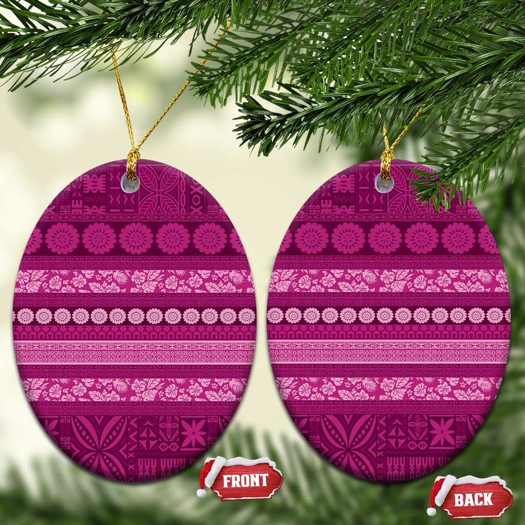 Fiji Marau na Kerisimasi Ceramic Ornament Pink Tapa Masi Inspired Christmas LT9 Oval Pink - Polynesian Pride