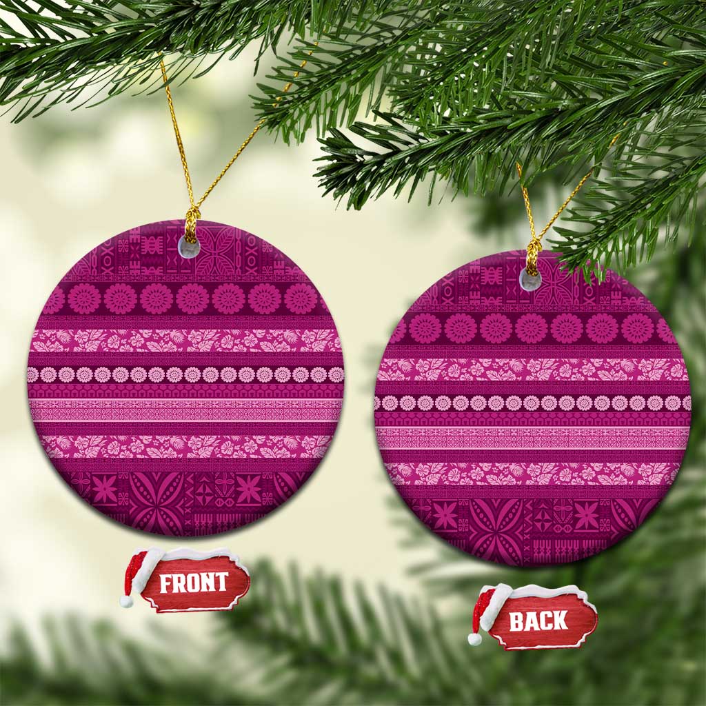 Fiji Marau na Kerisimasi Ceramic Ornament Pink Tapa Masi Inspired Christmas LT9 Circle Pink - Polynesian Pride