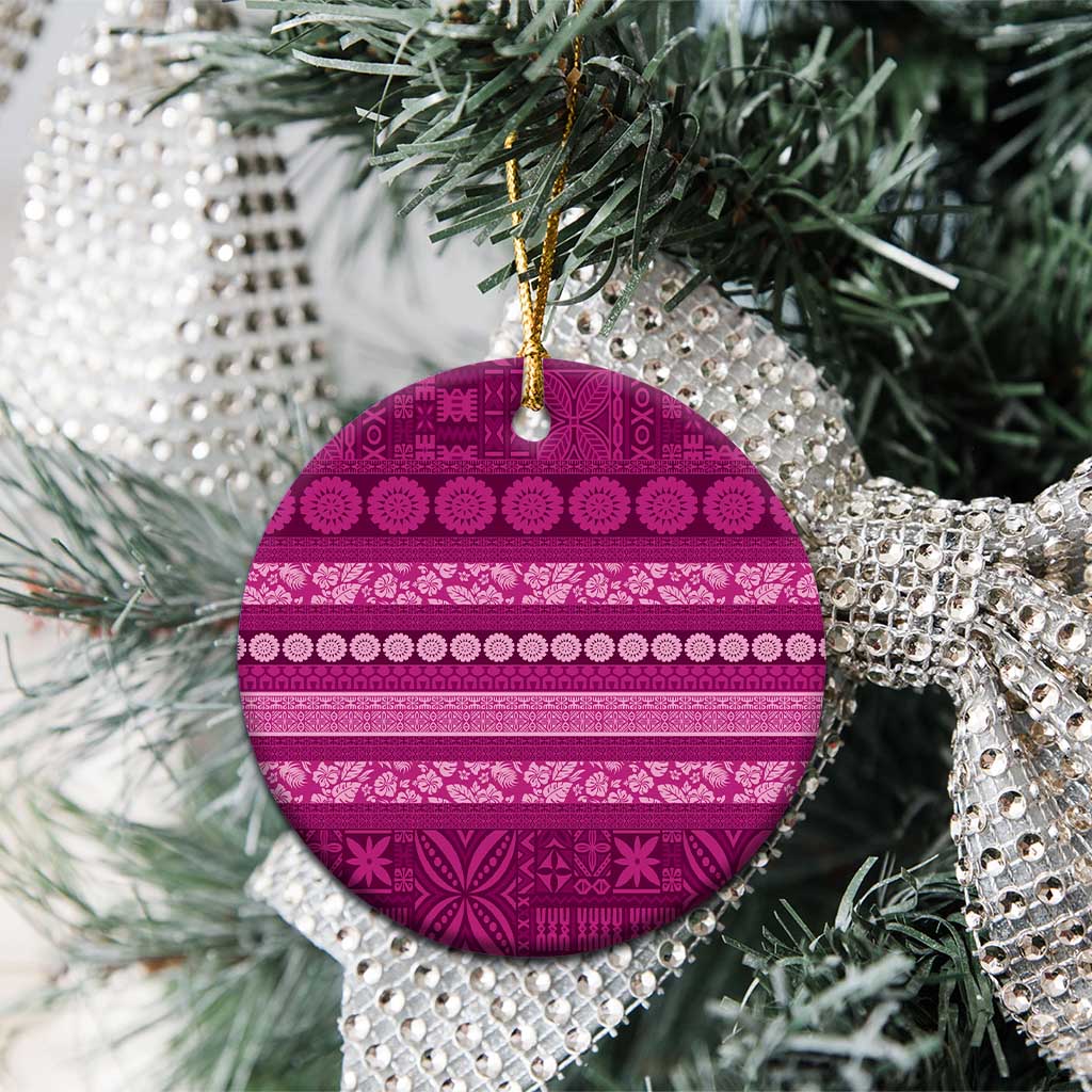 Fiji Marau na Kerisimasi Ceramic Ornament Pink Tapa Masi Inspired Christmas LT9 - Polynesian Pride