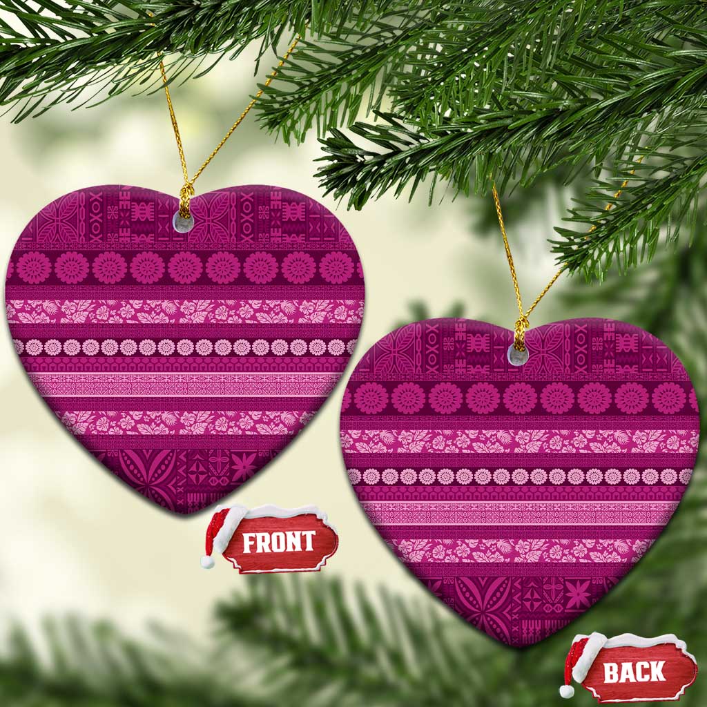 Fiji Marau na Kerisimasi Ceramic Ornament Pink Tapa Masi Inspired Christmas LT9 Heart Pink - Polynesian Pride