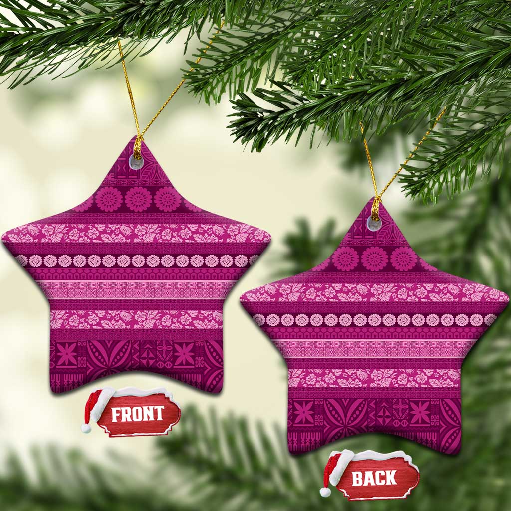 Fiji Marau na Kerisimasi Ceramic Ornament Pink Tapa Masi Inspired Christmas LT9 Star Pink - Polynesian Pride