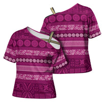 Fiji Marau na Kerisimasi Cross Shoulder Shirt Pink Tapa Masi Inspired Christmas LT9 - Polynesian Pride