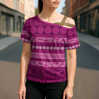 Fiji Marau na Kerisimasi Cross Shoulder Shirt Pink Tapa Masi Inspired Christmas LT9 - Polynesian Pride