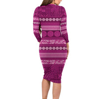 Fiji Marau na Kerisimasi Family Matching Long Sleeve Bodycon Dress and Hawaiian Shirt Pink Tapa Masi Inspired Christmas LT9 - Polynesian Pride