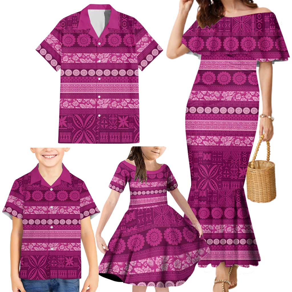 Fiji Marau na Kerisimasi Family Matching Mermaid Dress and Hawaiian Shirt Pink Tapa Masi Inspired Christmas LT9 - Polynesian Pride