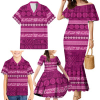 Fiji Marau na Kerisimasi Family Matching Mermaid Dress and Hawaiian Shirt Pink Tapa Masi Inspired Christmas LT9 - Polynesian Pride