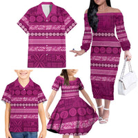 Fiji Marau na Kerisimasi Family Matching Off The Shoulder Long Sleeve Dress and Hawaiian Shirt Pink Tapa Masi Inspired Christmas LT9 - Polynesian Pride