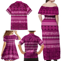 Fiji Marau na Kerisimasi Family Matching Off Shoulder Maxi Dress and Hawaiian Shirt Pink Tapa Masi Inspired Christmas LT9 - Polynesian Pride