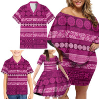 Fiji Marau na Kerisimasi Family Matching Off Shoulder Short Dress and Hawaiian Shirt Pink Tapa Masi Inspired Christmas LT9 - Polynesian Pride