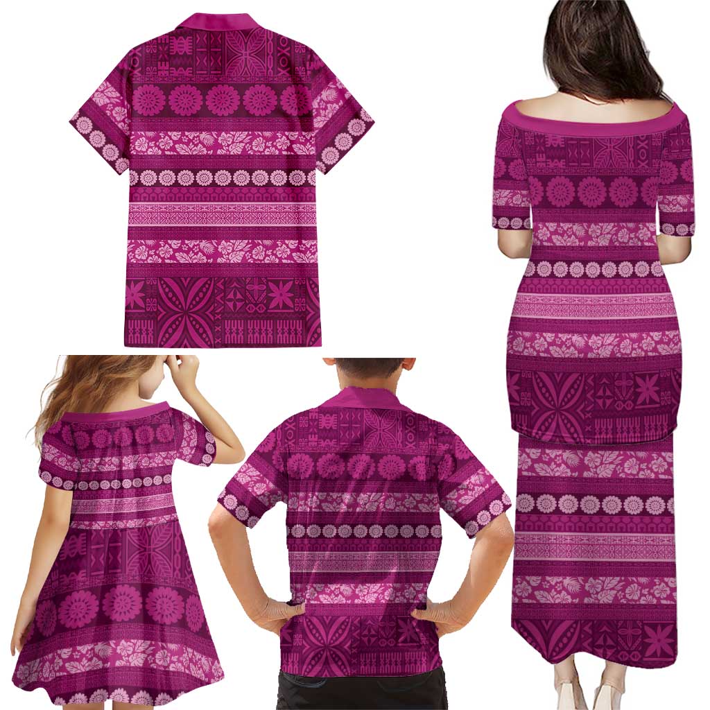 Fiji Marau na Kerisimasi Family Matching Puletasi and Hawaiian Shirt Pink Tapa Masi Inspired Christmas LT9 - Polynesian Pride