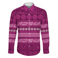 Fiji Marau na Kerisimasi Family Matching Puletasi and Hawaiian Shirt Pink Tapa Masi Inspired Christmas LT9 Dad's Shirt - Long Sleeve Pink - Polynesian Pride