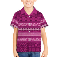 Fiji Marau na Kerisimasi Family Matching Puletasi and Hawaiian Shirt Pink Tapa Masi Inspired Christmas LT9 Son's Shirt Pink - Polynesian Pride