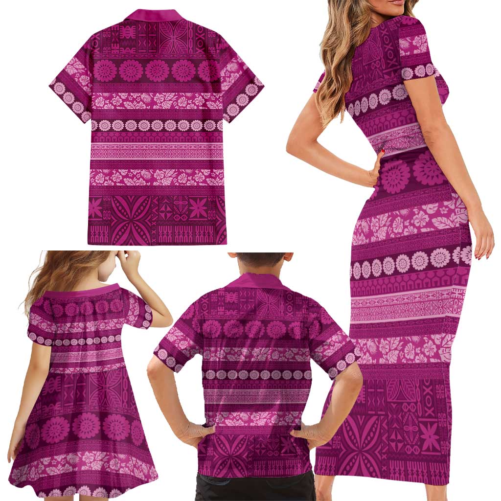 Fiji Marau na Kerisimasi Family Matching Short Sleeve Bodycon Dress and Hawaiian Shirt Pink Tapa Masi Inspired Christmas LT9 - Polynesian Pride