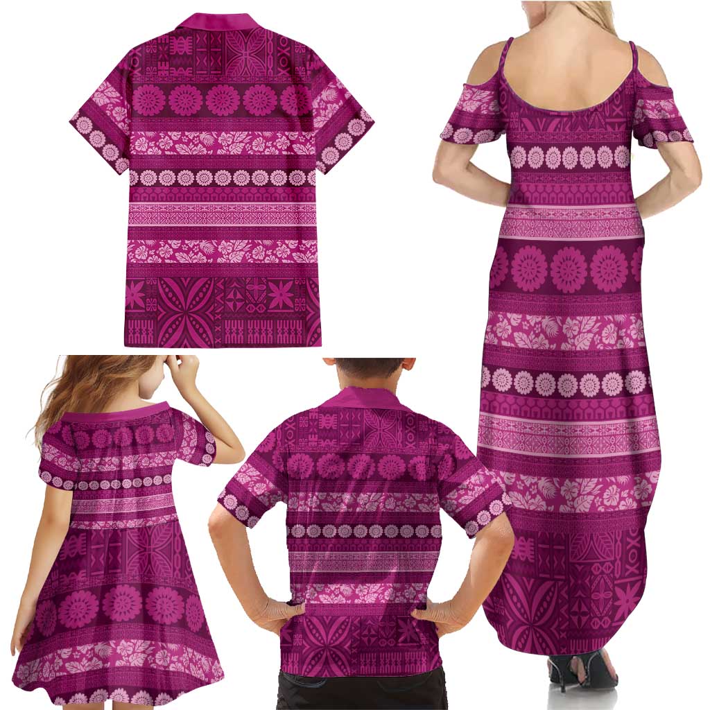 Fiji Marau na Kerisimasi Family Matching Summer Maxi Dress and Hawaiian Shirt Pink Tapa Masi Inspired Christmas LT9 - Polynesian Pride