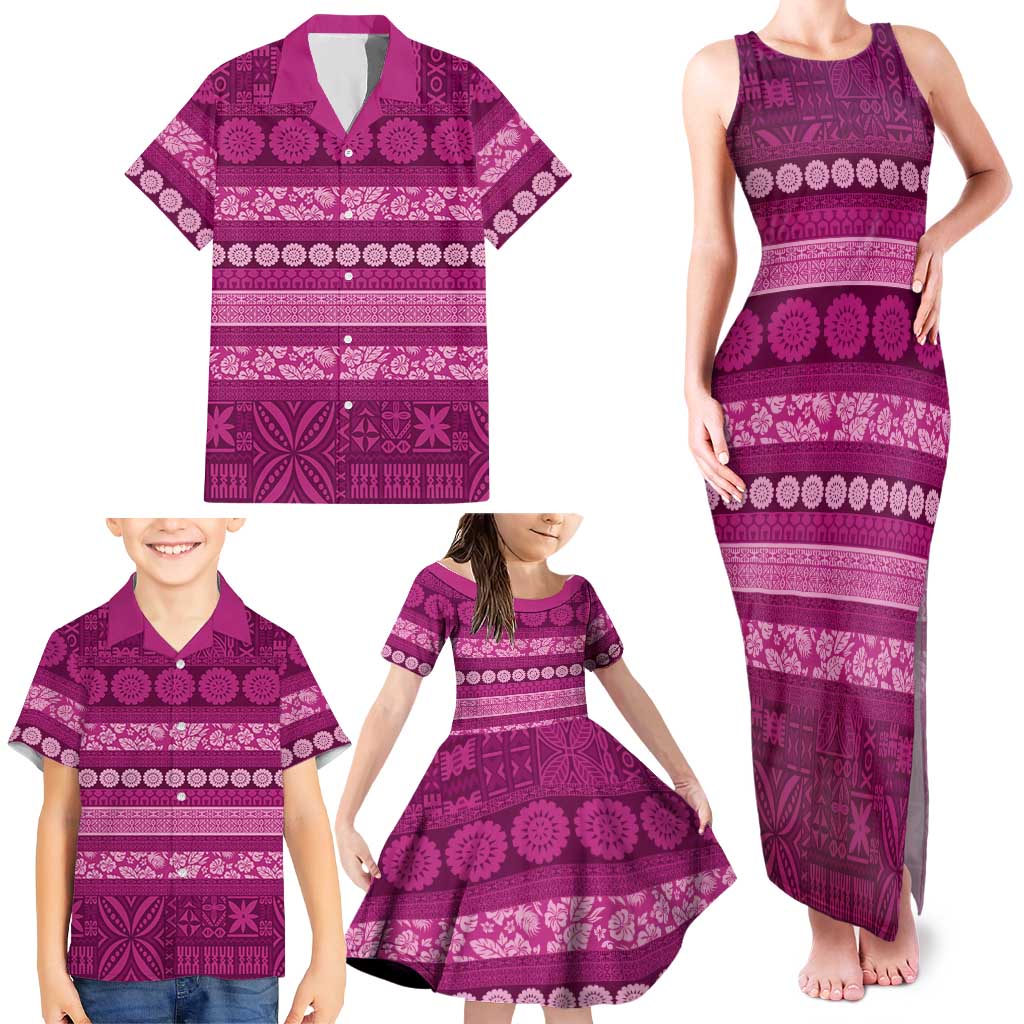 Fiji Marau na Kerisimasi Family Matching Tank Maxi Dress and Hawaiian Shirt Pink Tapa Masi Inspired Christmas LT9 - Polynesian Pride