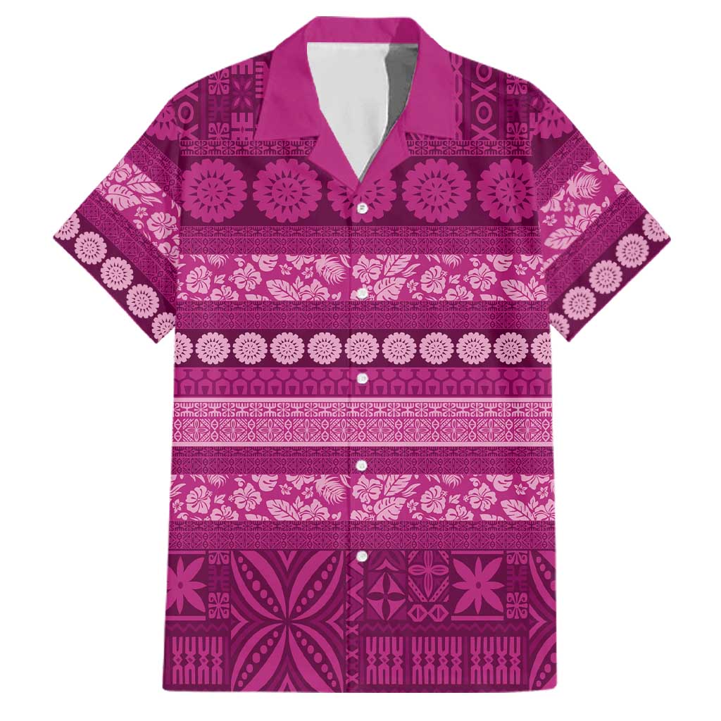 Fiji Marau na Kerisimasi Family Matching Tank Maxi Dress and Hawaiian Shirt Pink Tapa Masi Inspired Christmas LT9 Dad's Shirt - Short Sleeve Pink - Polynesian Pride