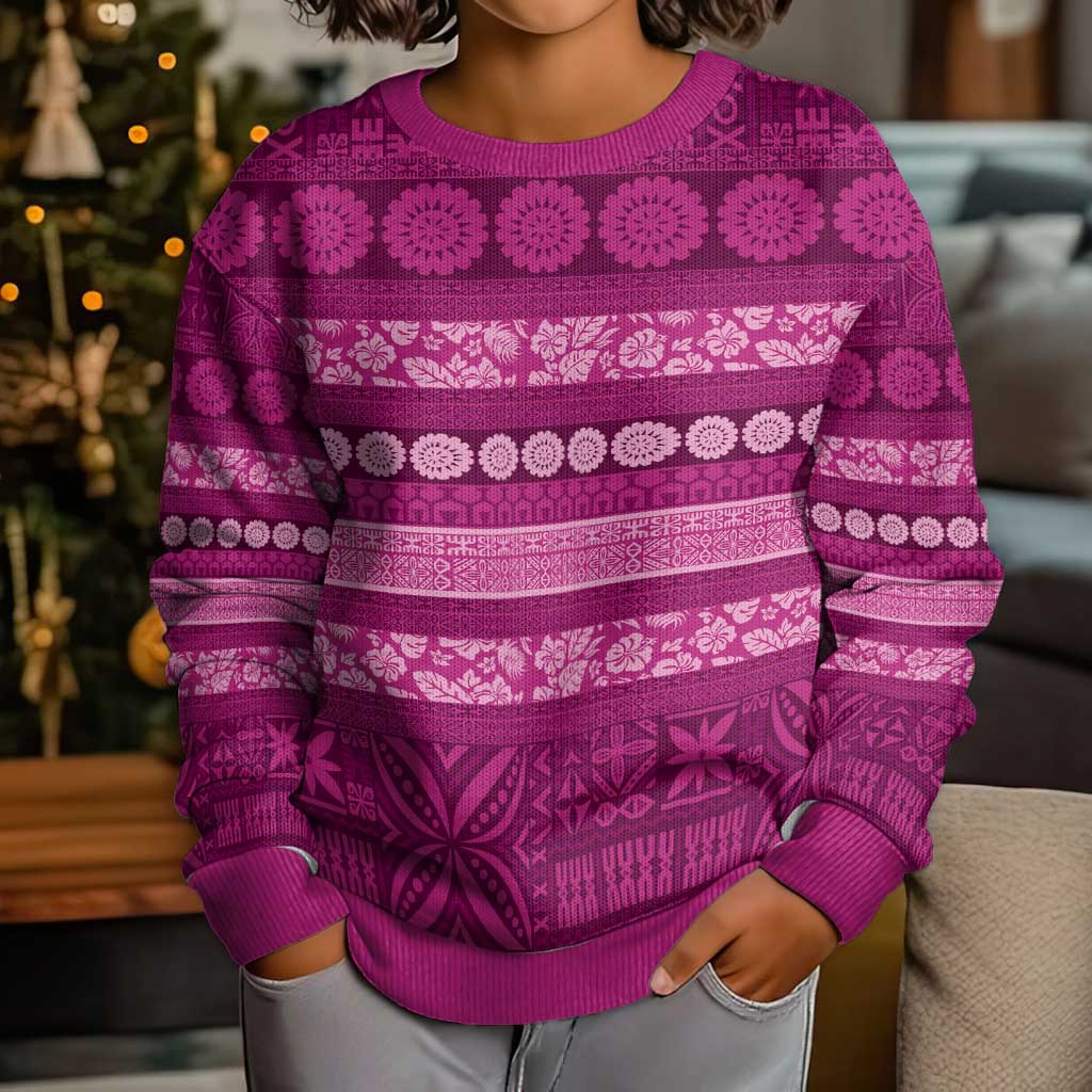 Fiji Marau na Kerisimasi Kid Ugly Christmas Sweater Pink Tapa Masi Inspired Christmas LT9 - Polynesian Pride