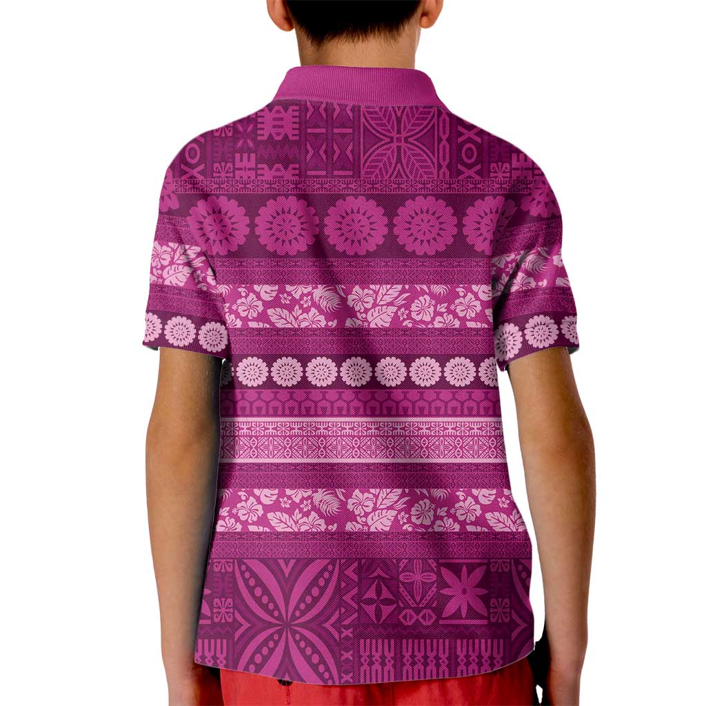 Fiji Marau na Kerisimasi Kid Polo Shirt Pink Tapa Masi Inspired Christmas LT9 - Polynesian Pride