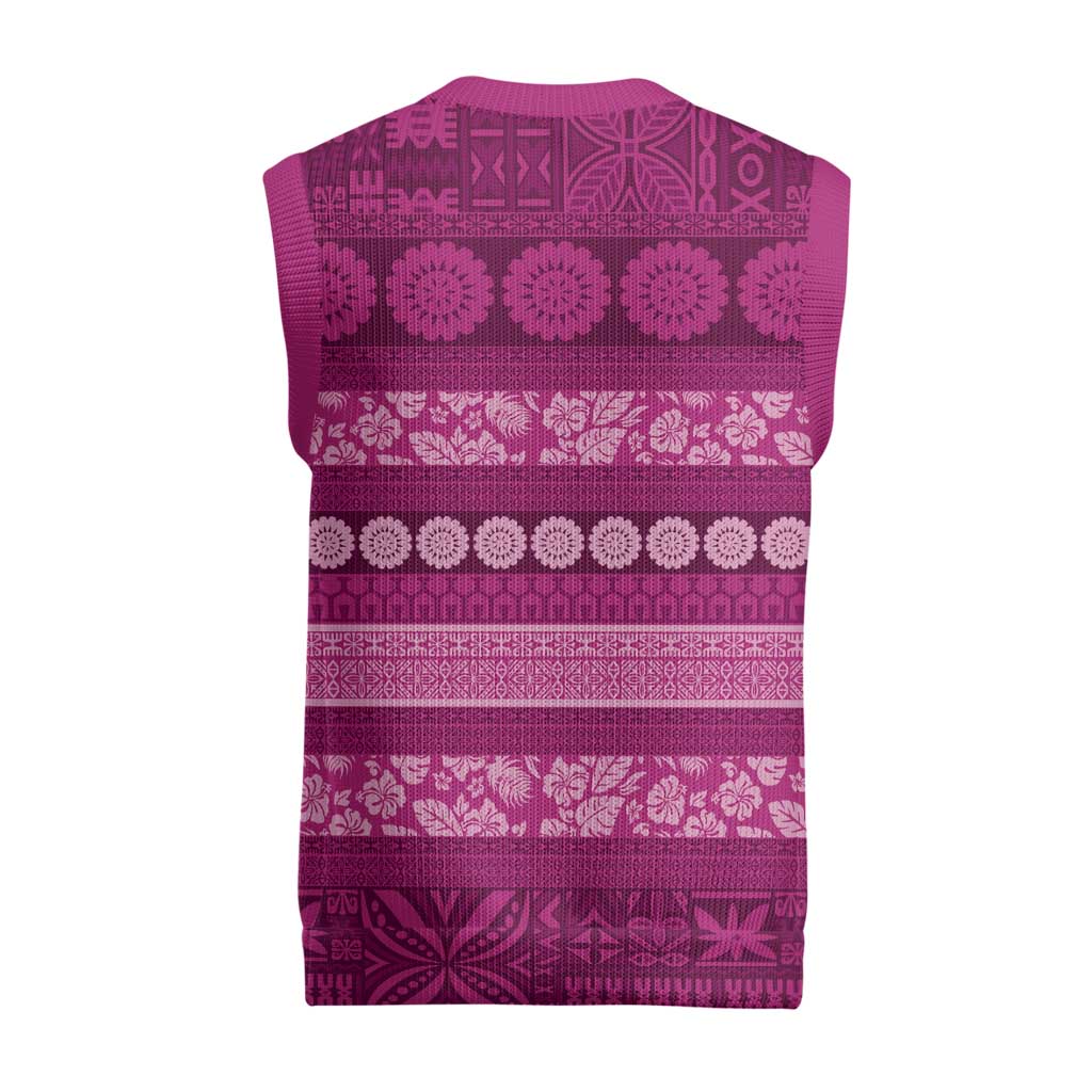 Fiji Marau na Kerisimasi Christmas Knitted V-Neck Vest Pink Tapa Masi Inspired Christmas LT9 - Polynesian Pride