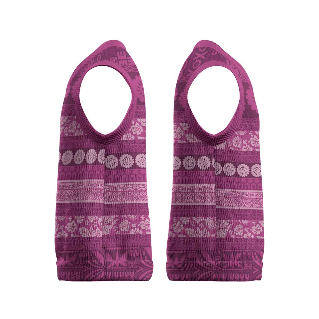 Fiji Marau na Kerisimasi Christmas Knitted V-Neck Vest Pink Tapa Masi Inspired Christmas LT9 - Polynesian Pride