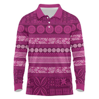 Fiji Marau na Kerisimasi Long Sleeve Polo Shirt Pink Tapa Masi Inspired Christmas LT9 Pink - Polynesian Pride