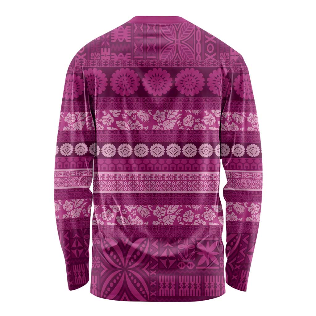 Fiji Marau na Kerisimasi Long Sleeve Shirt Pink Tapa Masi Inspired Christmas LT9 - Polynesian Pride