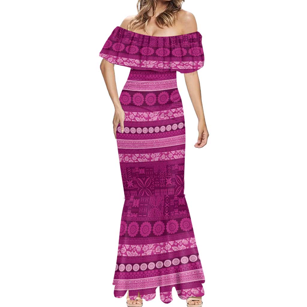 Fiji Marau na Kerisimasi Mermaid Dress Pink Tapa Masi Inspired Christmas LT9 - Polynesian Pride