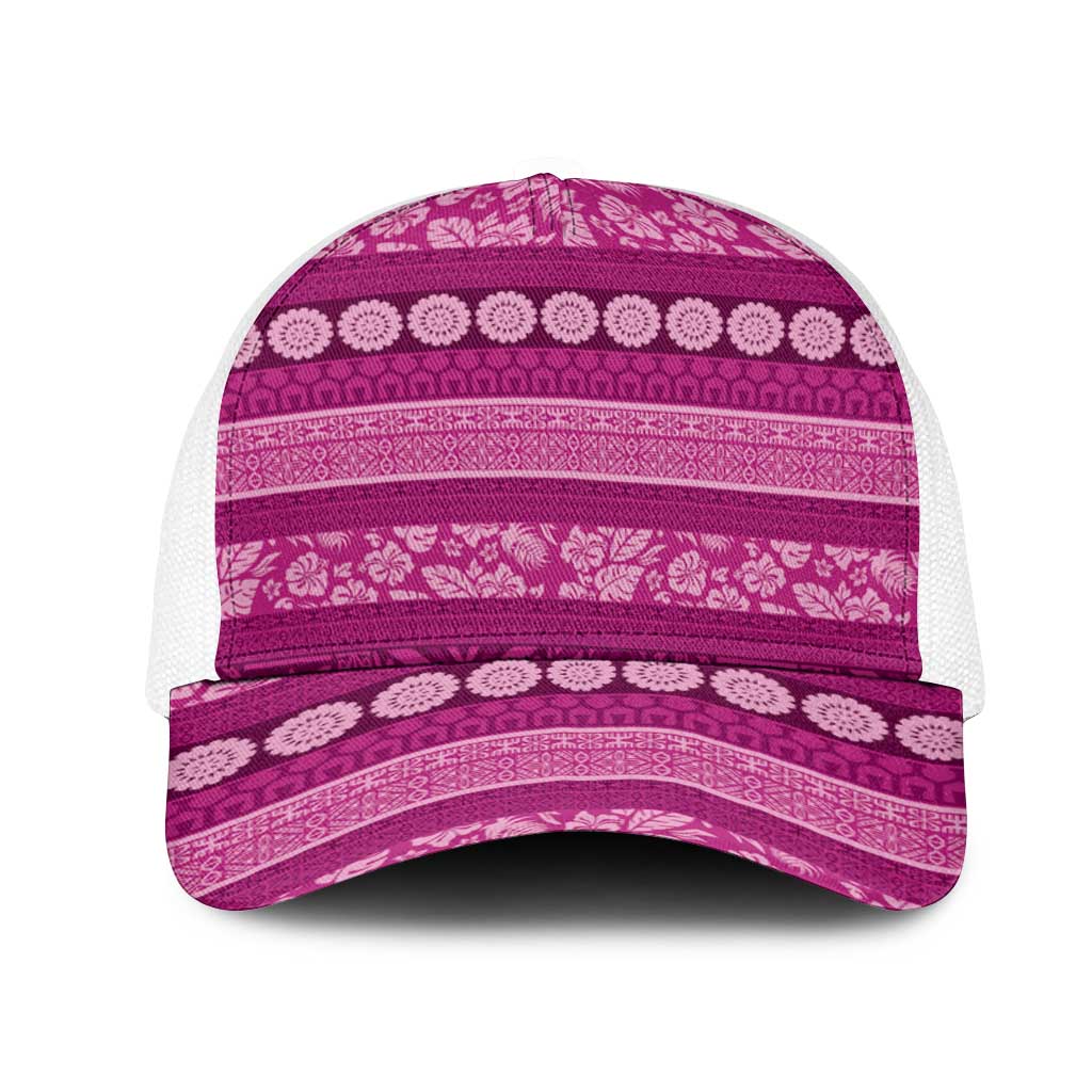 Fiji Marau na Kerisimasi Mesh Trucker Cap Pink Tapa Masi Inspired Christmas - Polynesian Pride