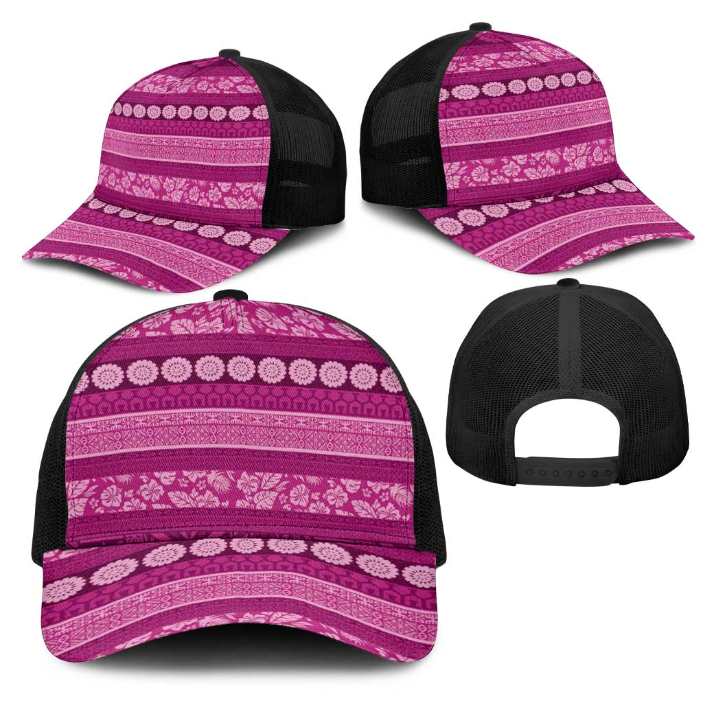 Fiji Marau na Kerisimasi Mesh Trucker Cap Pink Tapa Masi Inspired Christmas - Polynesian Pride