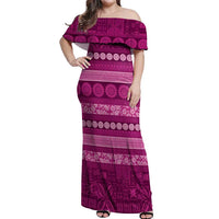 Fiji Marau na Kerisimasi Off Shoulder Maxi Dress Pink Tapa Masi Inspired Christmas LT9 Women Pink - Polynesian Pride