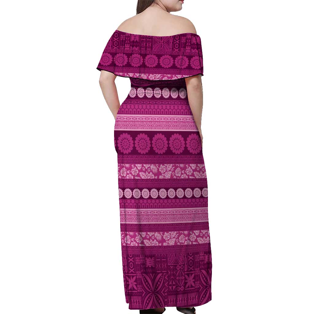 Fiji Marau na Kerisimasi Off Shoulder Maxi Dress Pink Tapa Masi Inspired Christmas LT9 - Polynesian Pride