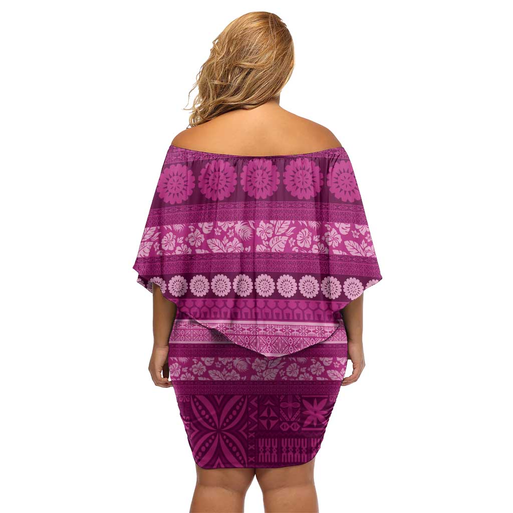 Fiji Marau na Kerisimasi Off Shoulder Short Dress Pink Tapa Masi Inspired Christmas LT9 - Polynesian Pride