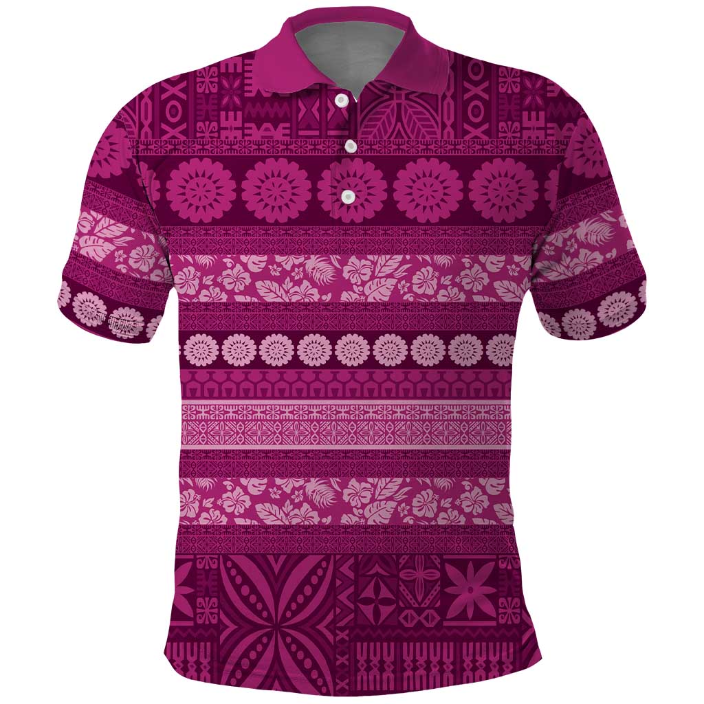 Fiji Marau na Kerisimasi Polo Shirt Pink Tapa Masi Inspired Christmas LT9 Pink - Polynesian Pride